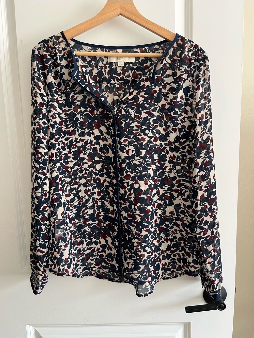 LOFT Floral Print Sheer Button Front Blouse Sz S
